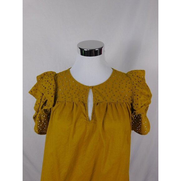 A New Day Mustard Eyelet Ruffle Sleeve Top Boho Witch M - Picture 3 of 12